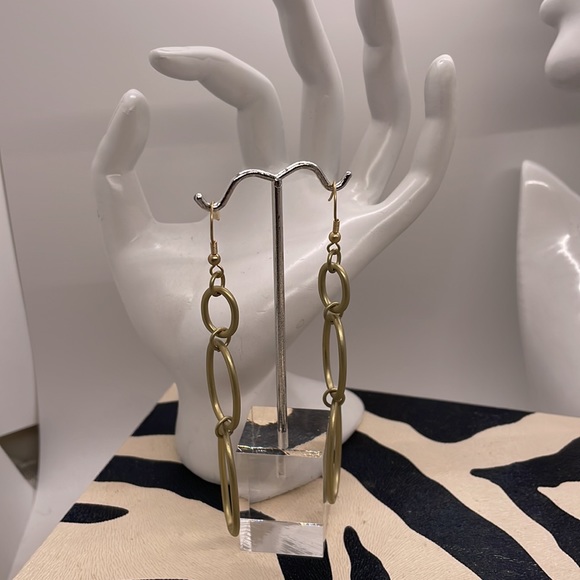 A Brushed or Matte Gold Cascade of 3 Chain Loops Earrings. Full Hang is 4” yay! - Picture 6 of 8